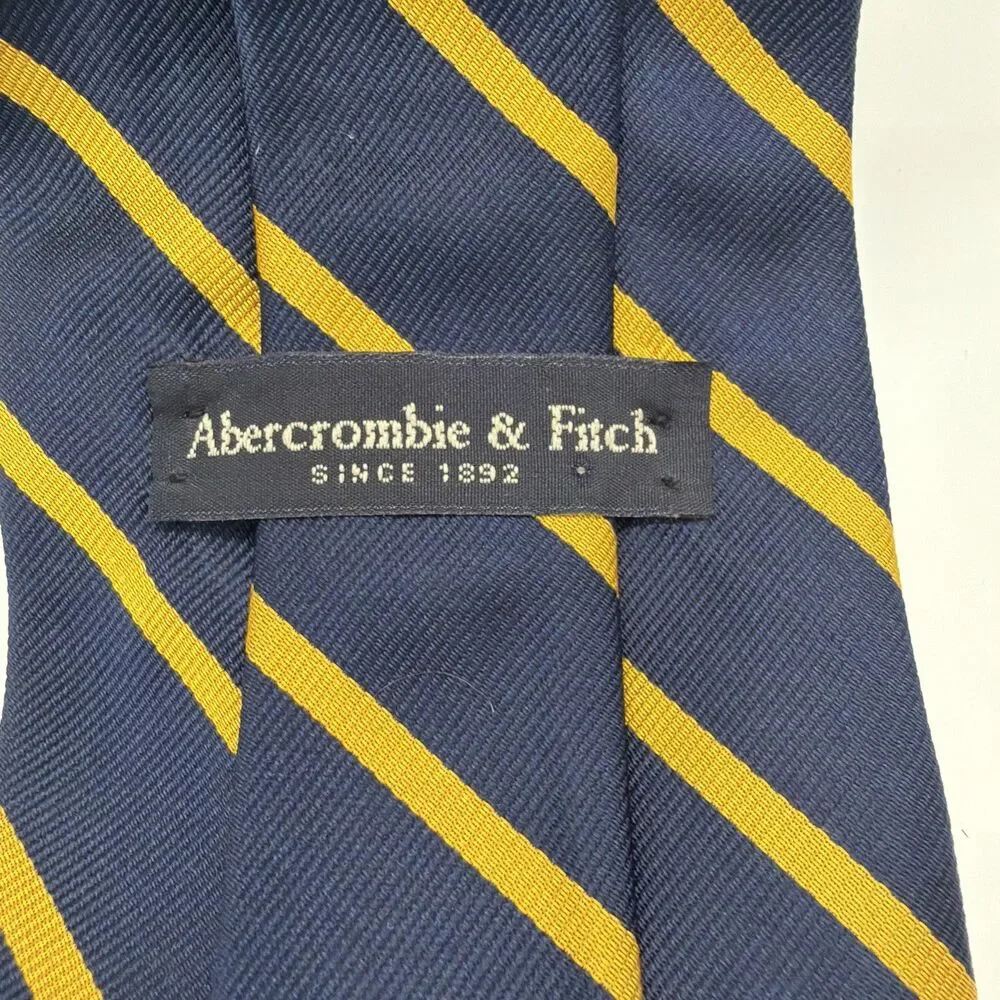 Abercrombie & Fitch Navy Tie with Yellow Stripes Made in USA 100% Silk